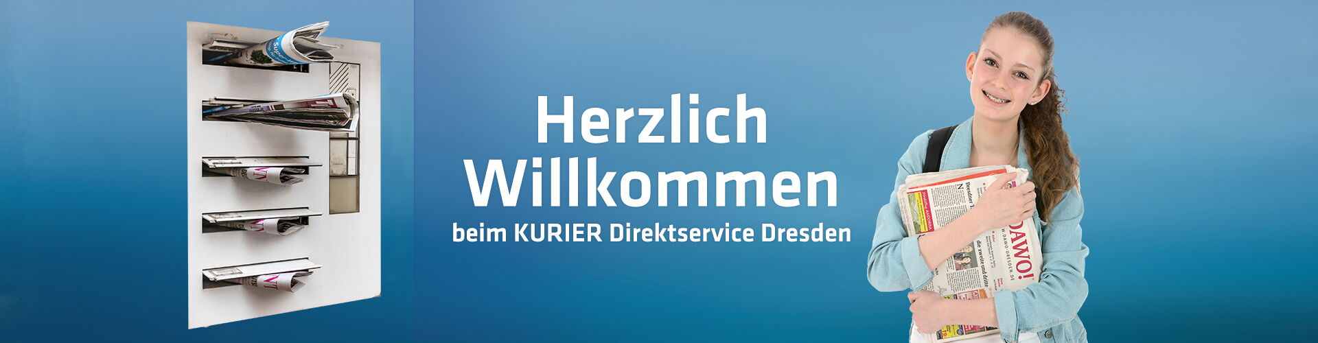 Ein Mädchen, welches Zeitungen und Prospekte verteilt